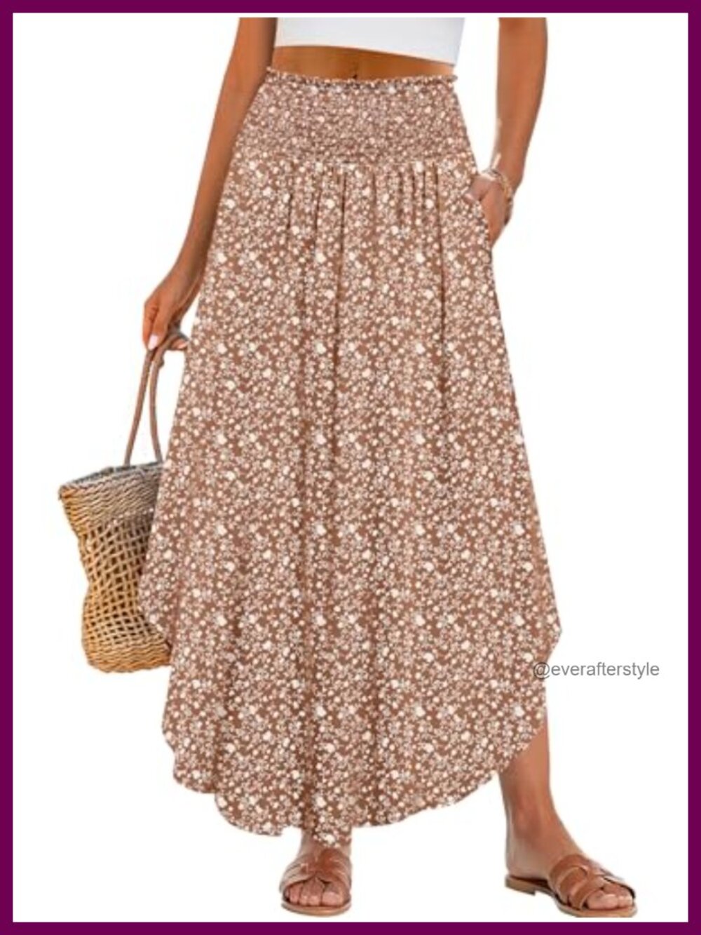 High Waist Floral Flowy Boho Maxi Skirt with Pockets